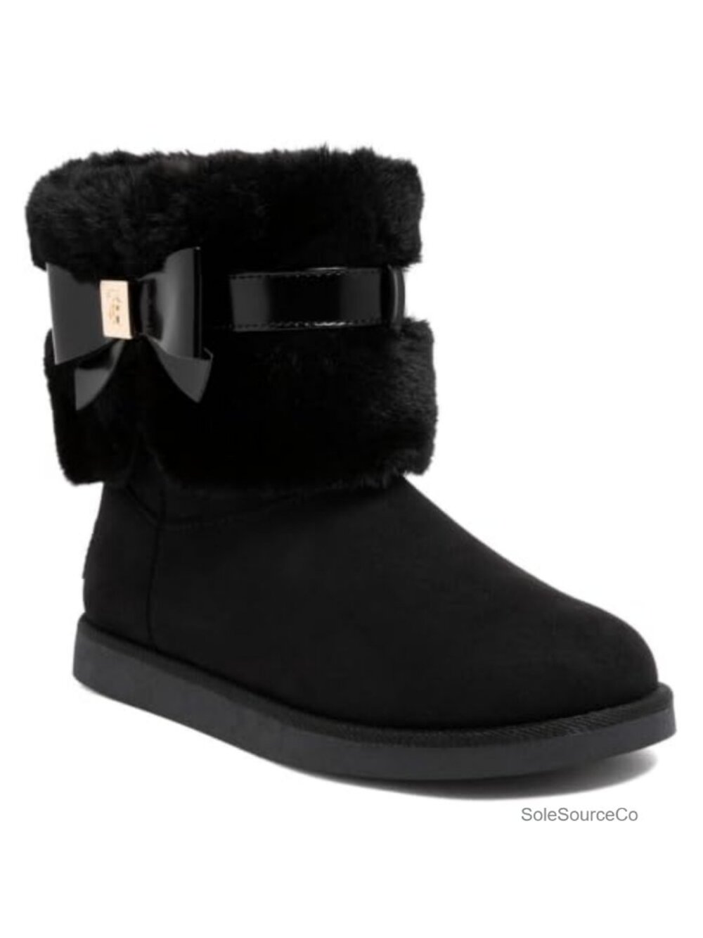 Womens Faux Suede Ankle Booties Faux Fur Lined Bow Accent Winter Slip On